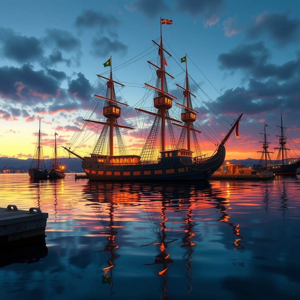 Majestic Vasa Warship at Sunset: A Nautical Masterpiece