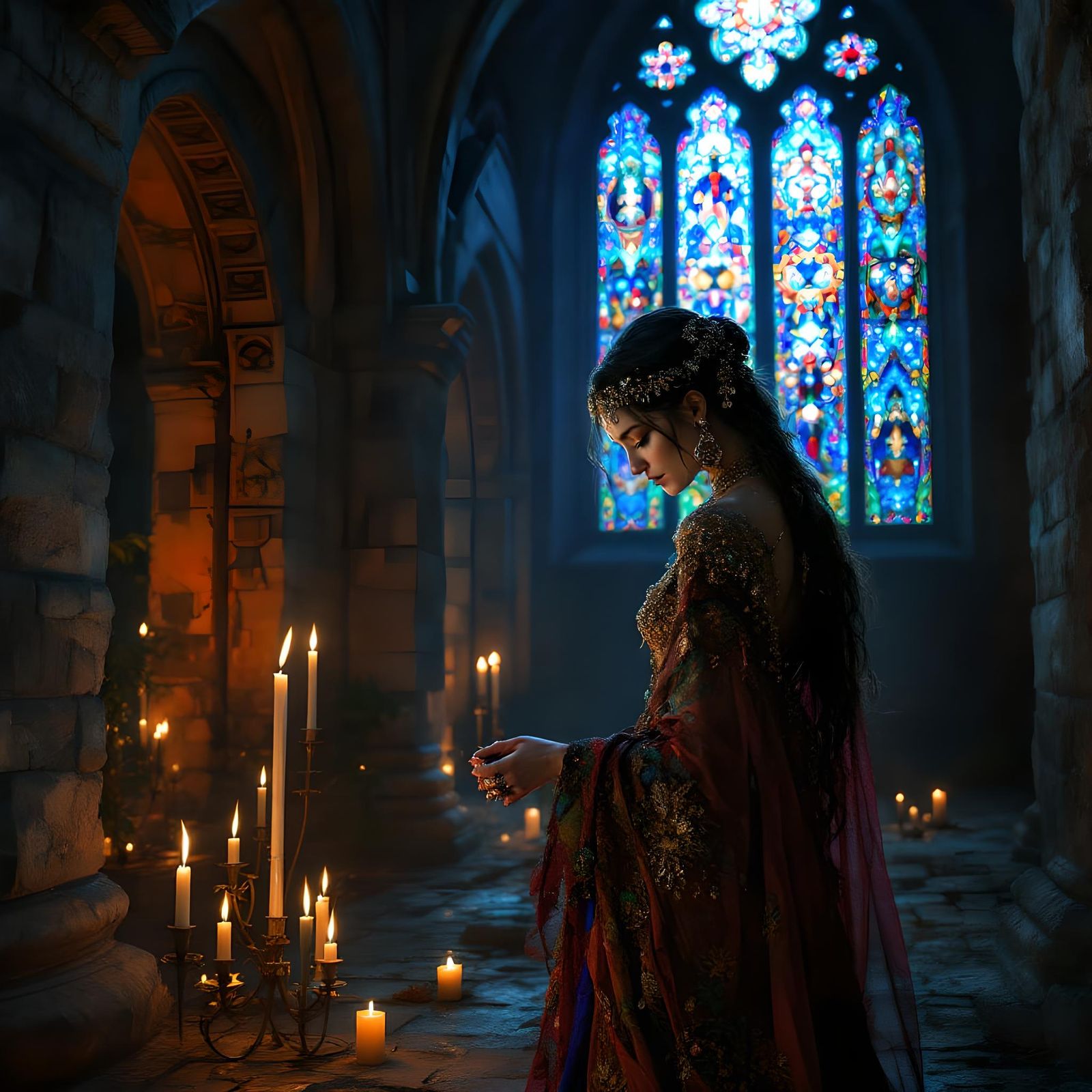 Bejeweled Gypsy Woman in Art Nouveau Style