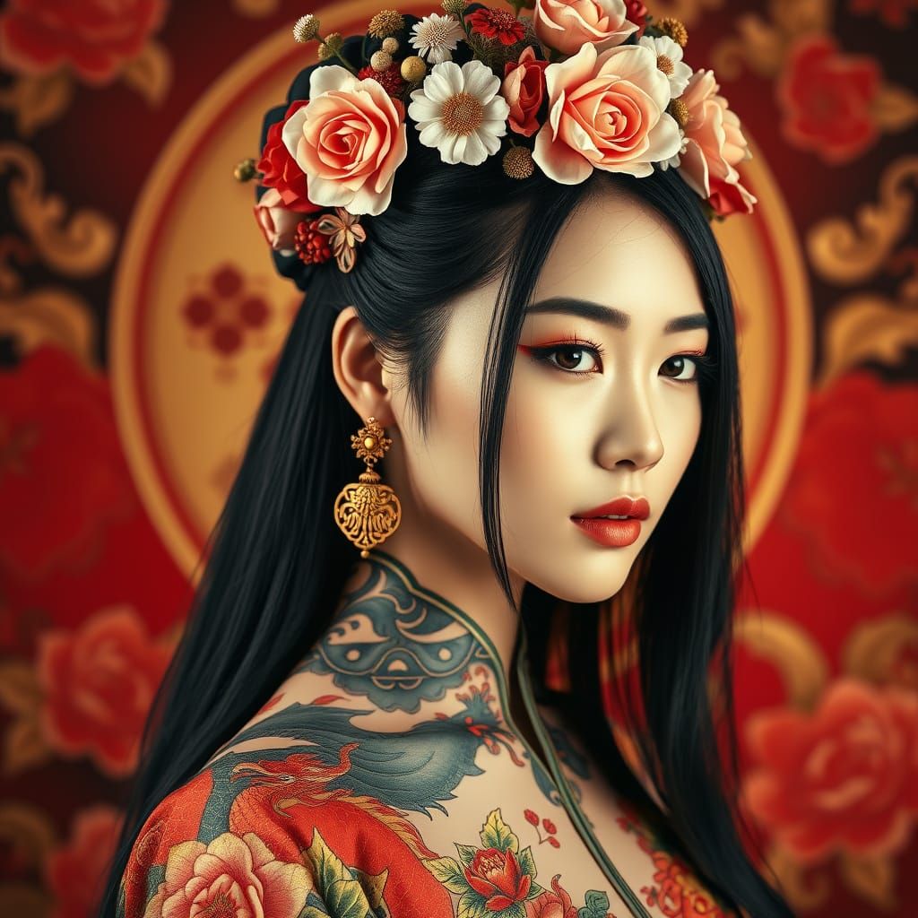 Elegant Asian Woman in Traditional Chinese Attire