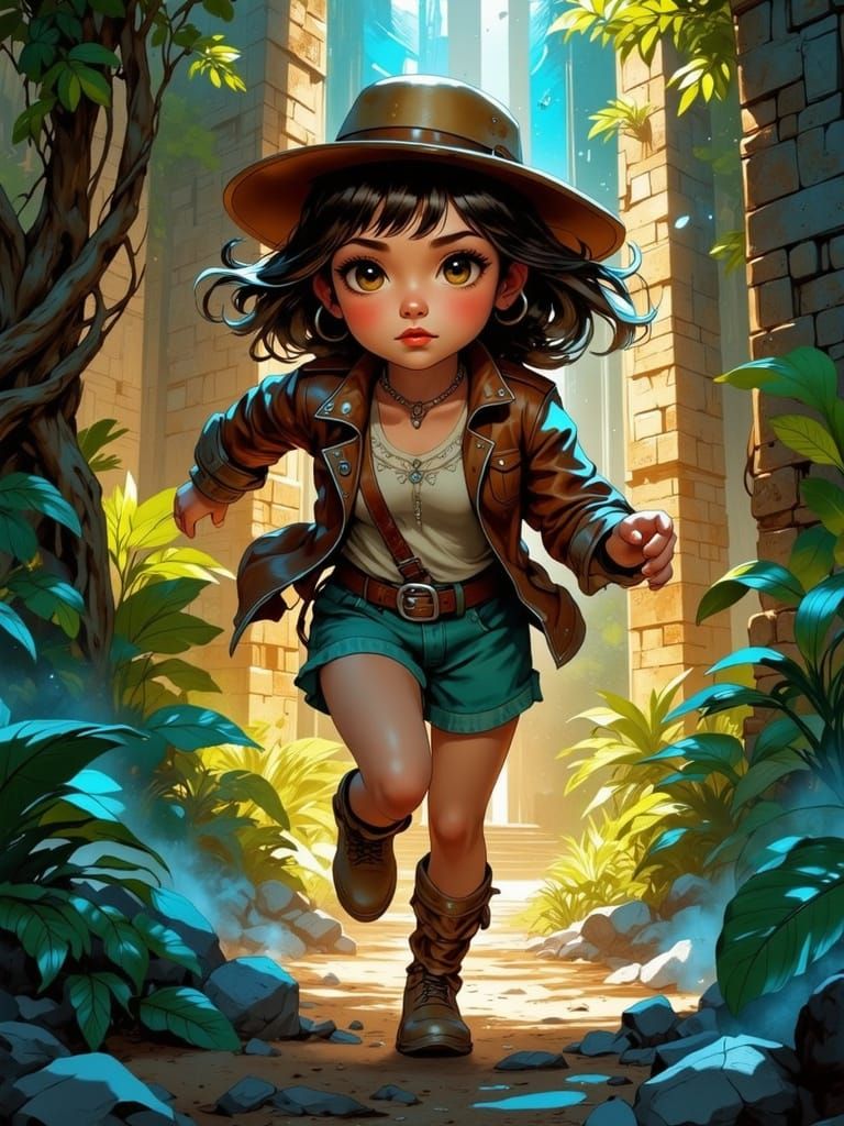 Adult Dora the Explorer in Mayan Temple