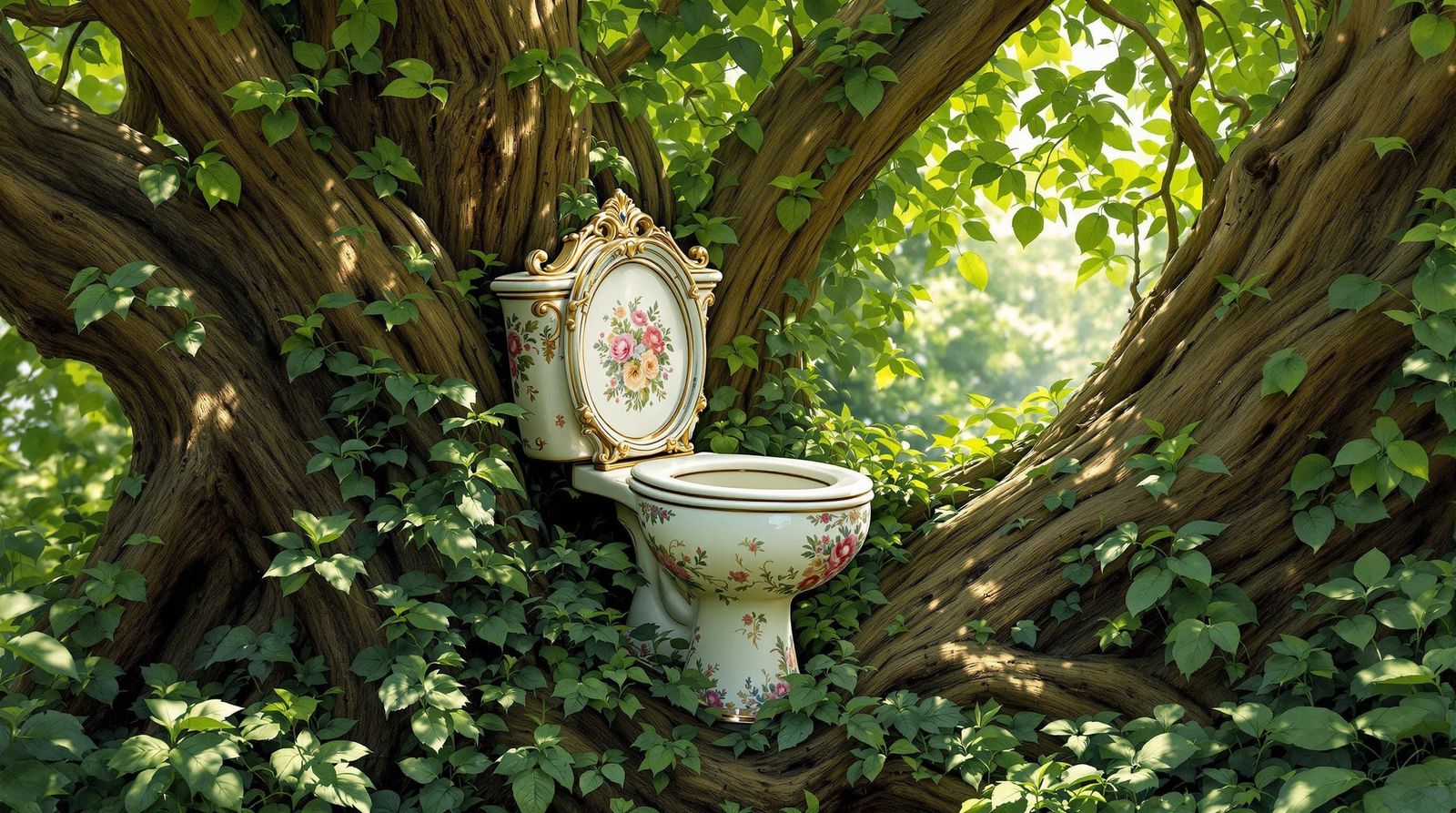 Whimsical Tree Toilet in Forest Setting