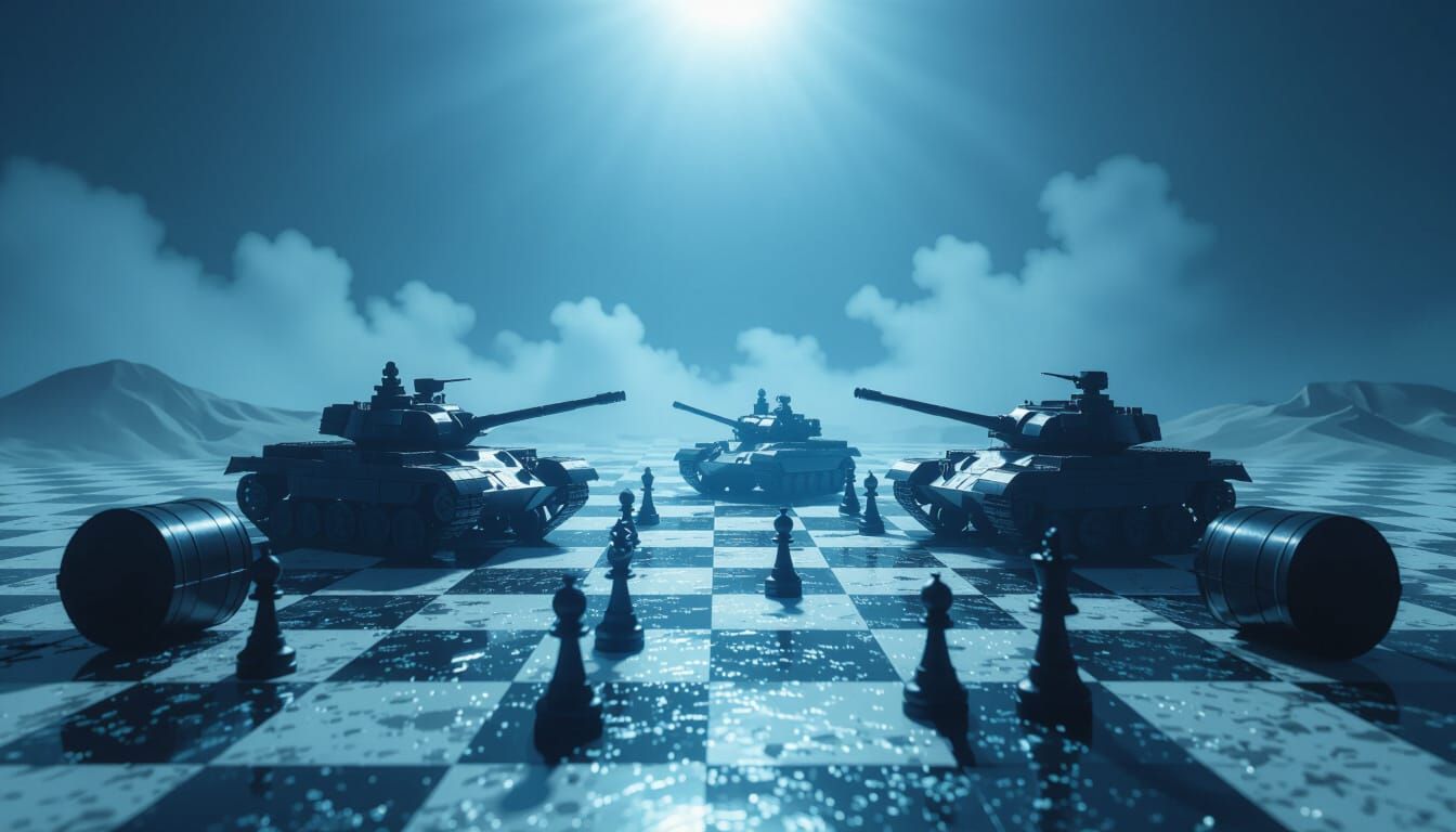 Strategic Chessboard on Middle Eastern Map with Tanks and Oi...