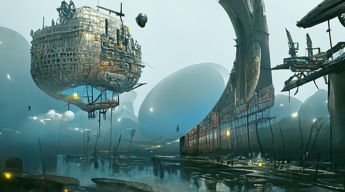 Futuristic Sci-Fi Loading Dock with Airship