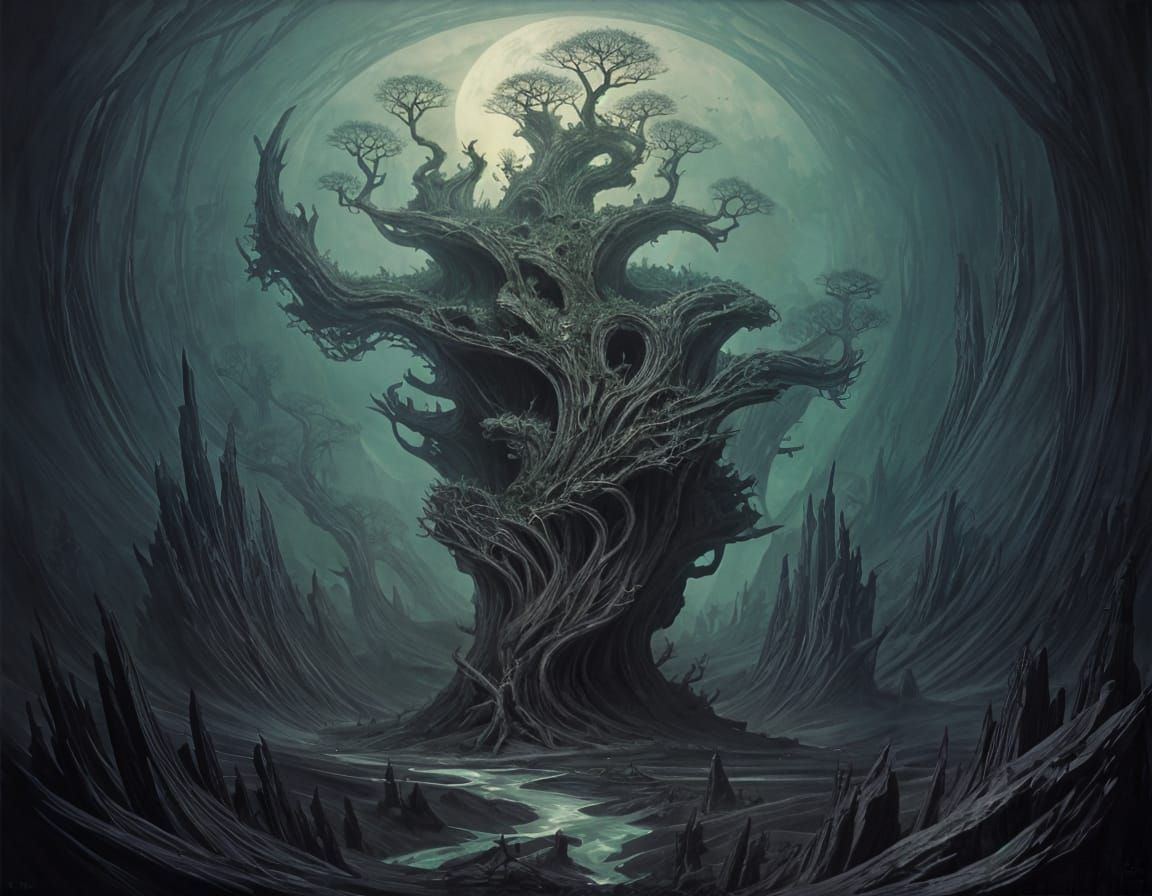 Surreal Landscape Inspired by Escher, Beksinski and Giger