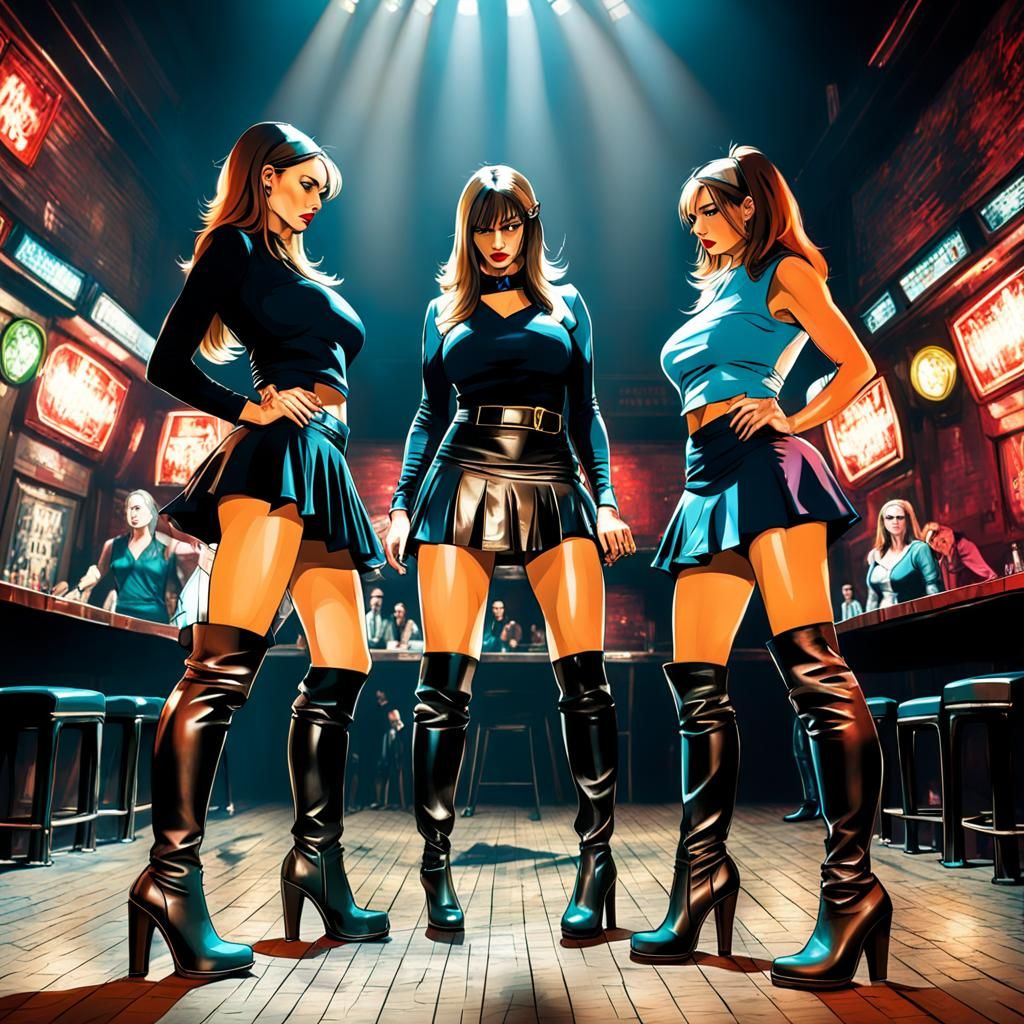 Dramatic Catfight Staredown in Underground Club