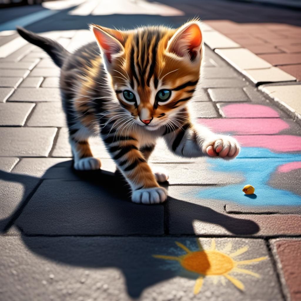 Kitten and Mouse 3D Chalk Street Art