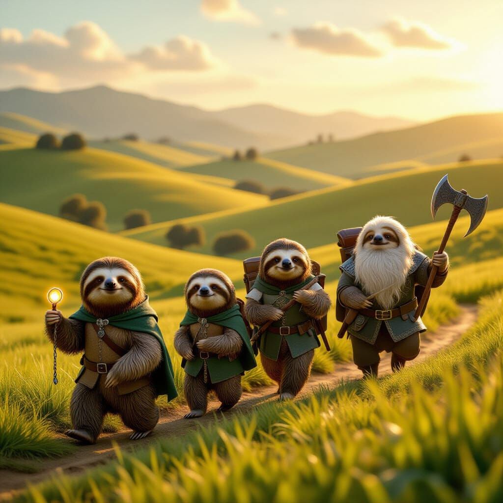 Adorable Sloth Fellowship Marches Through the Shire