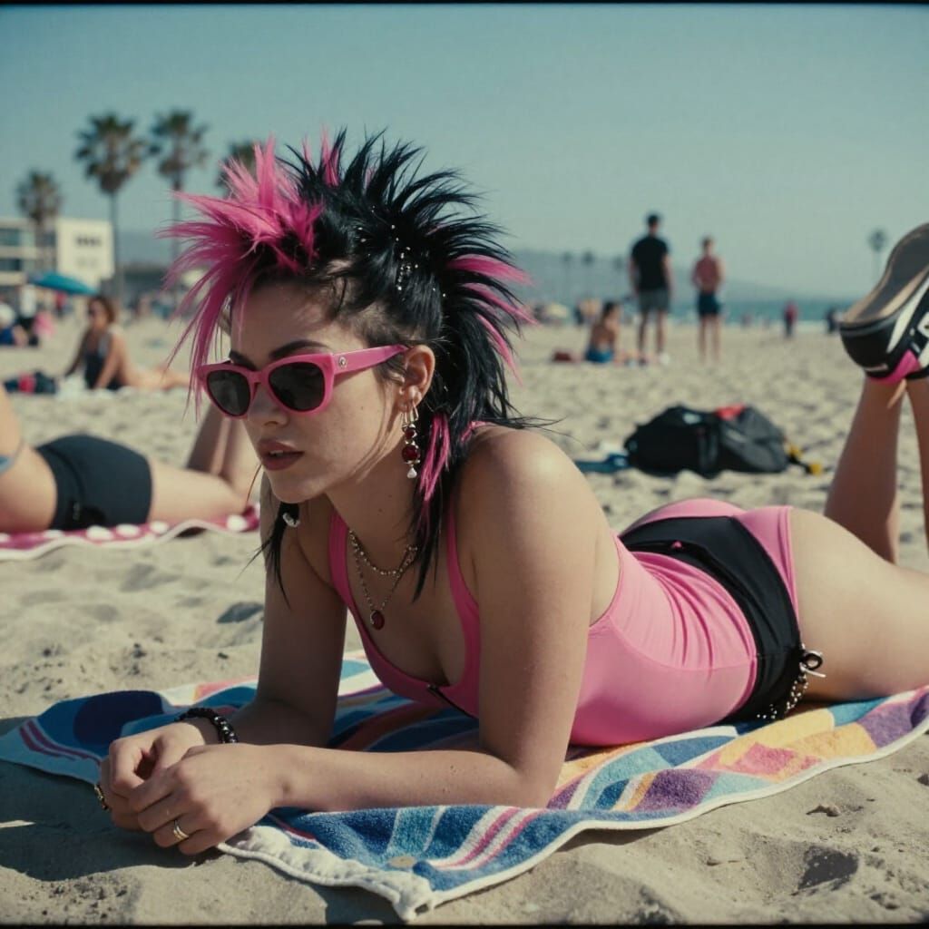 Punk Girl with Pink Hair at Venice Beach