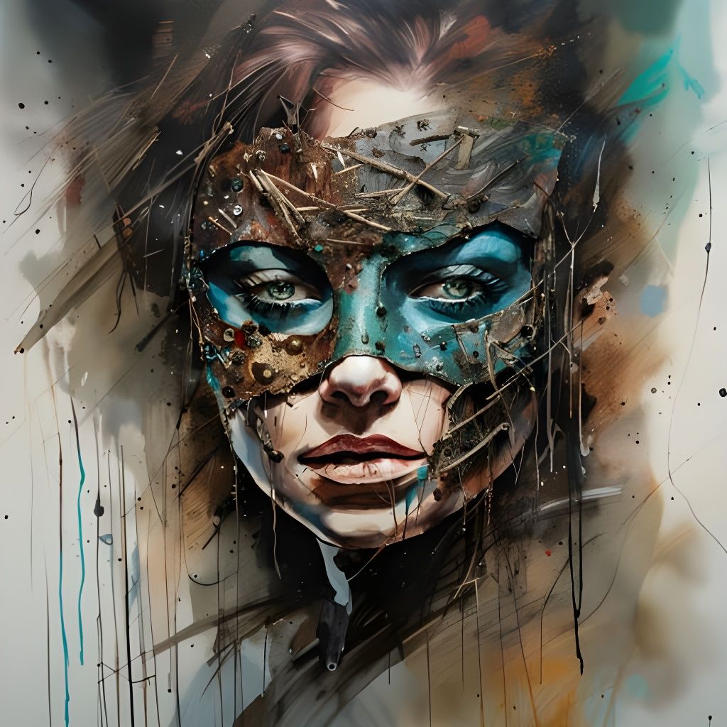 Masked Figure Portrait in Dark Digital Art Style