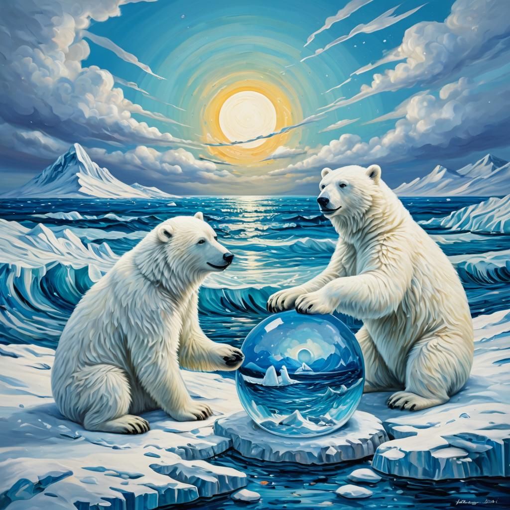 Eskimo and Polar Bear with Snow Globe Painting