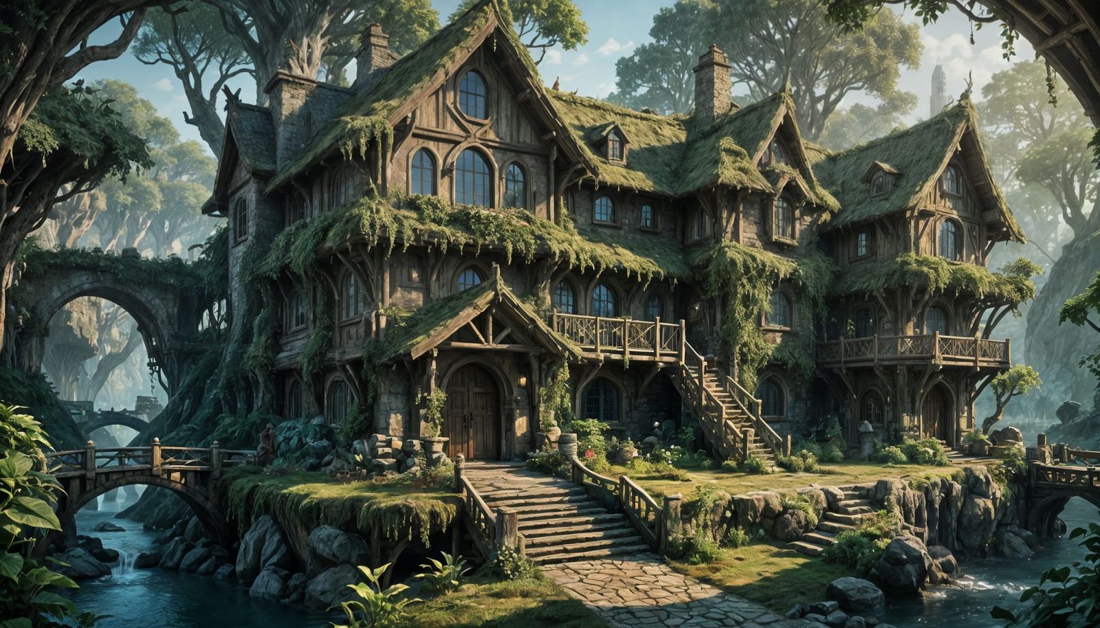 Whimsical Elven Cottage in Vibrant Fantasy Landscapes