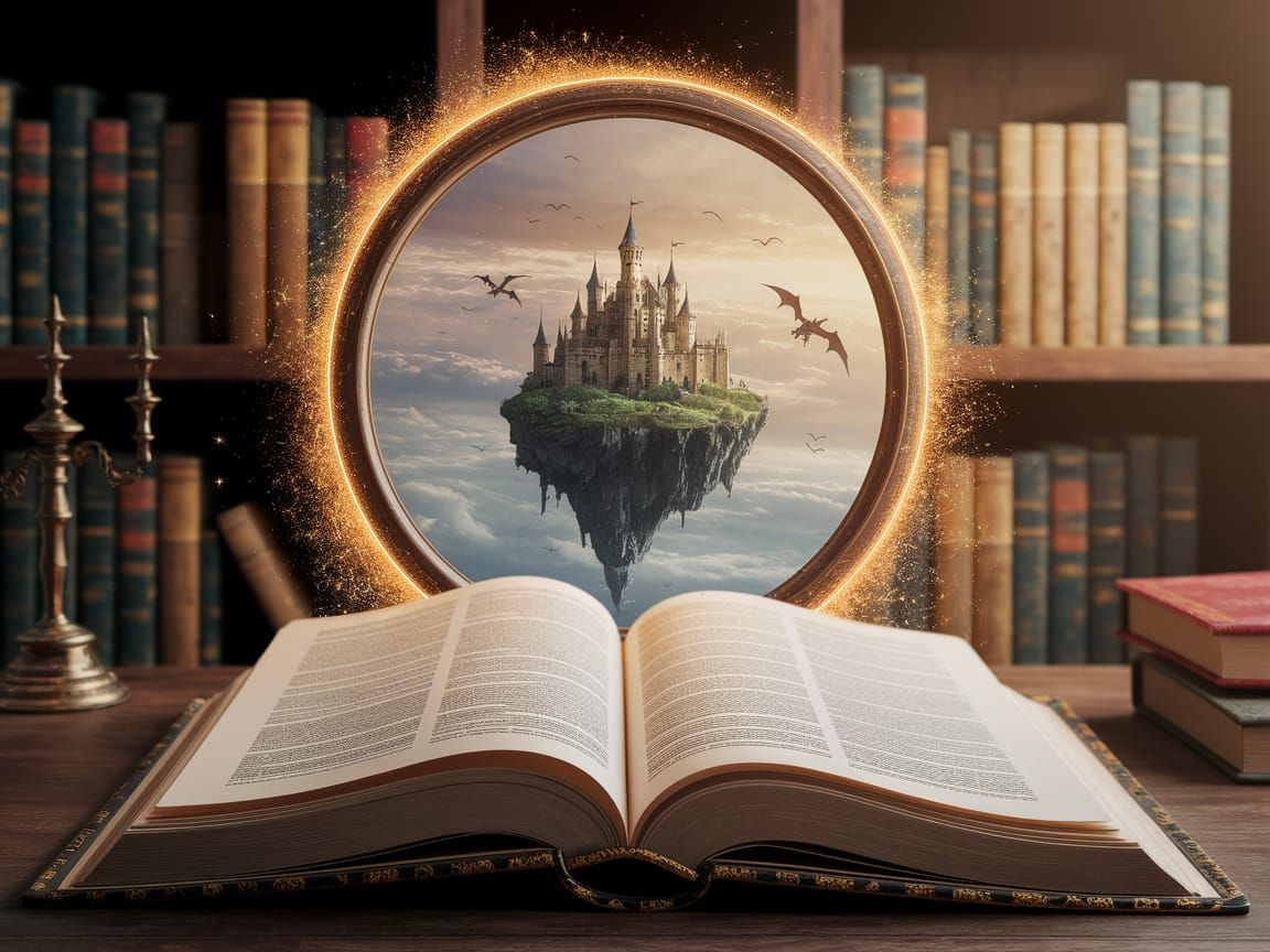 Glowing Book Portal to Fantasy World