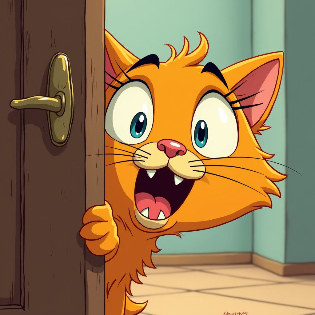 Cartoon Cat's Mischievous Peek: Whimsical Animation Style