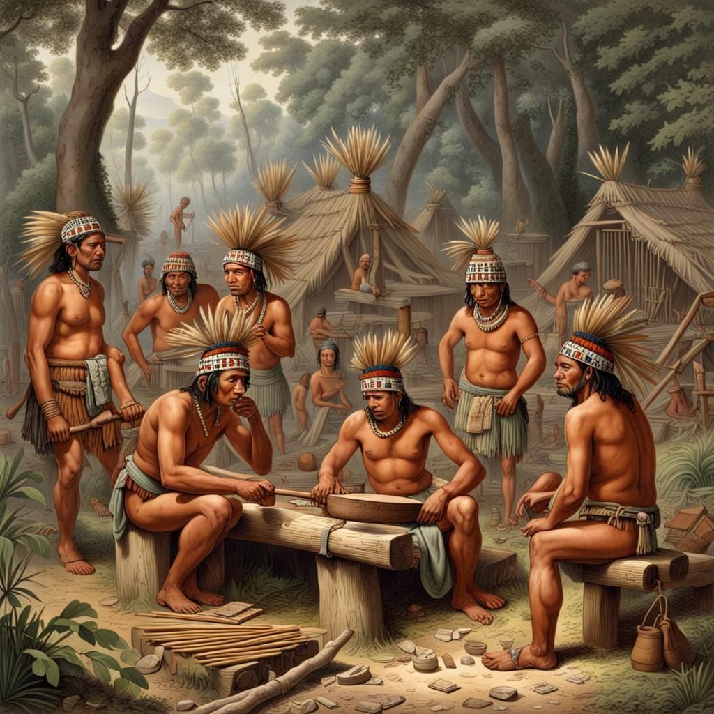Aztec Woodcutters' Camp During Enlightenment Age