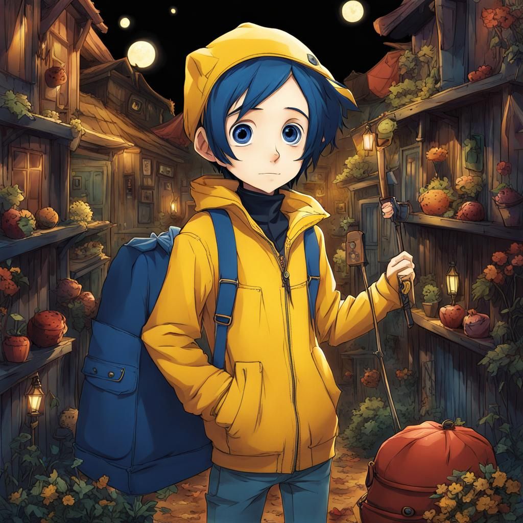 Coraline and Wybie in Anime Style