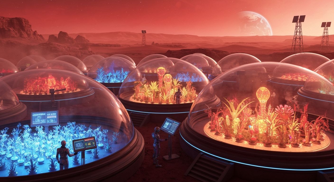 Martian Dome City: Radiant Alien Plants & Retro-Futuristic L...