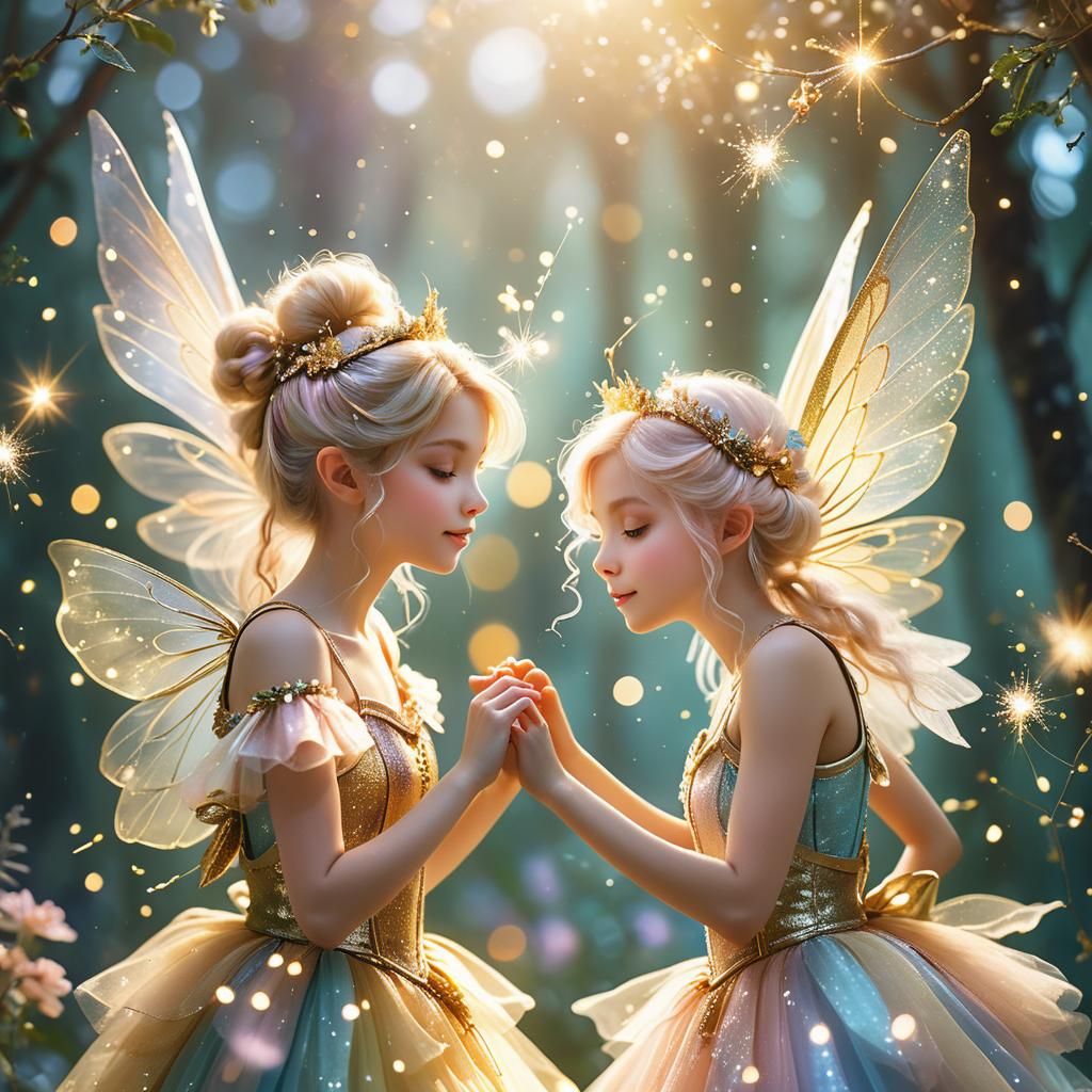 Fairies Boxing with Fairy Dust in Fairycore Style