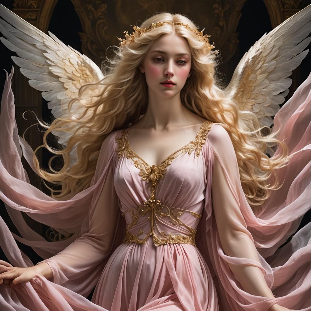 realistic angel long  pink gown