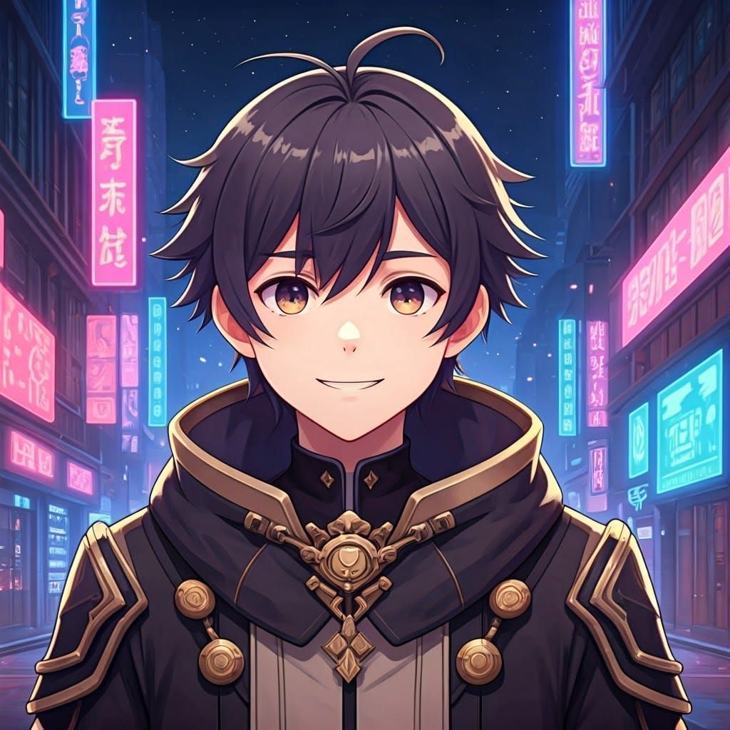 Neon Metropolis: Handsome Man in Cyberpunk Anime Style