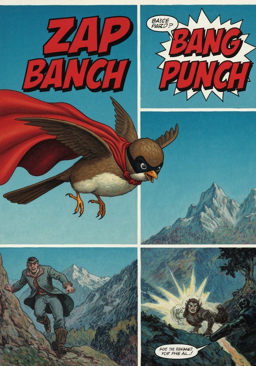 Superhero Bird Saves World in Vibrant Comic Book Style