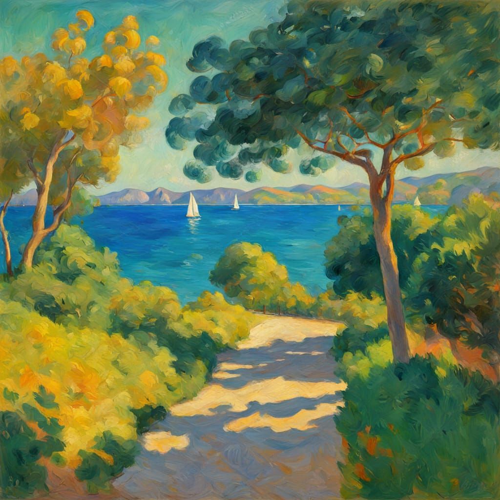 Seaside Square in Post-Impressionist Style