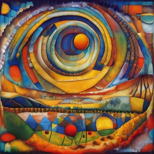 Vibrant Encaustic Landscape Inspired by Modern Art