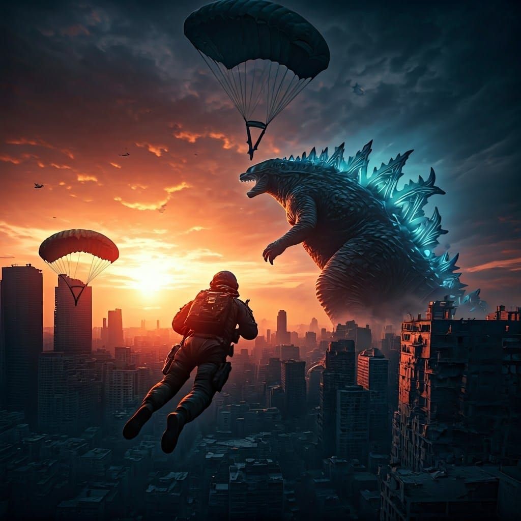 HALO Jump into Apocalyptic City with Godzilla