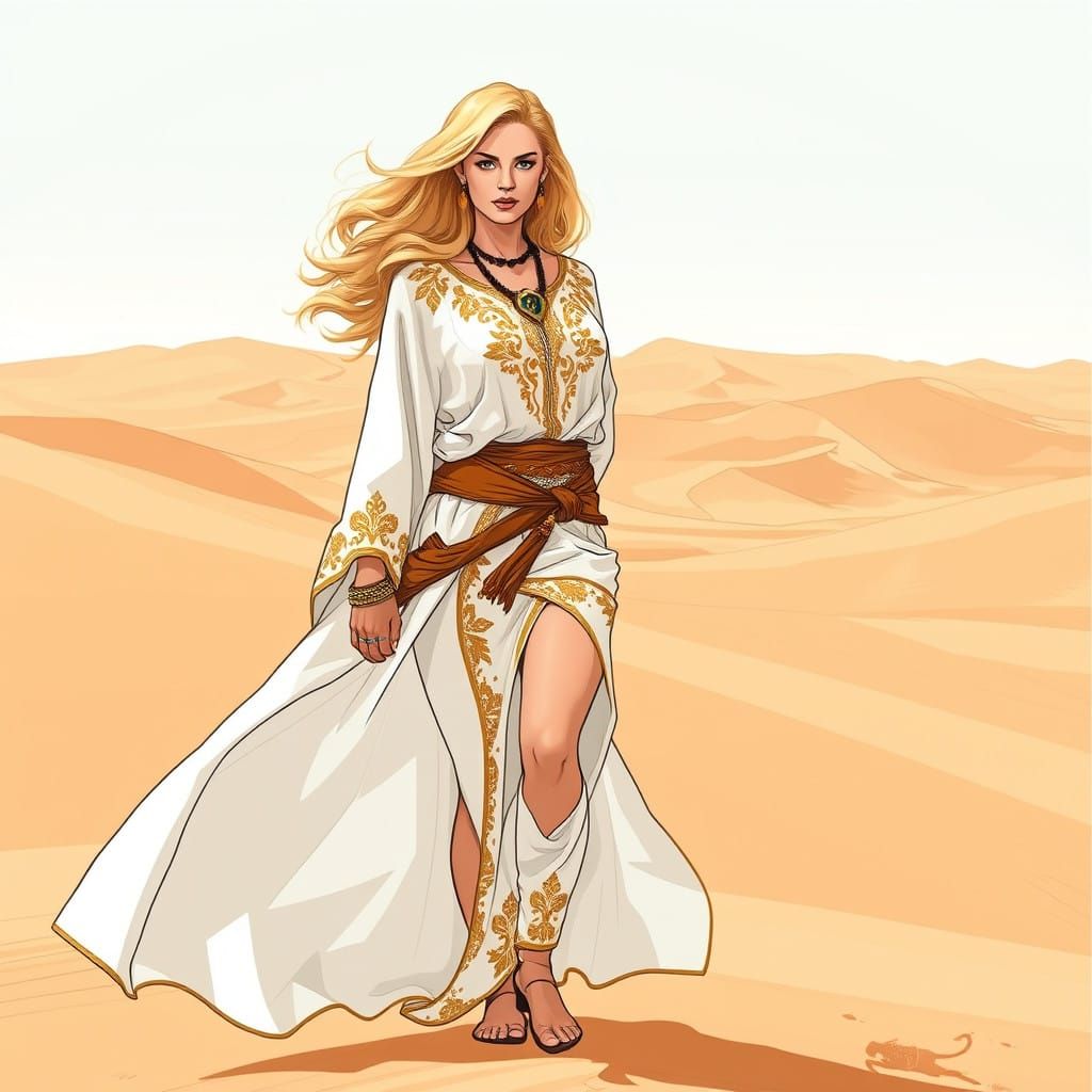 Heroic Desert Maiden in Vintage Comic Style