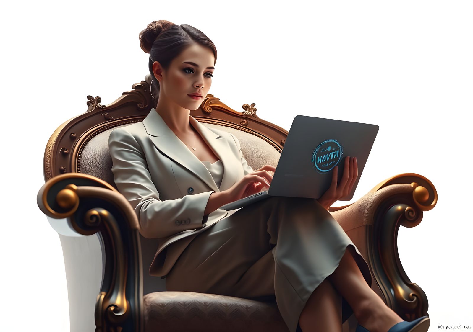 Business Woman Using Laptop: Fantasy Concept Art