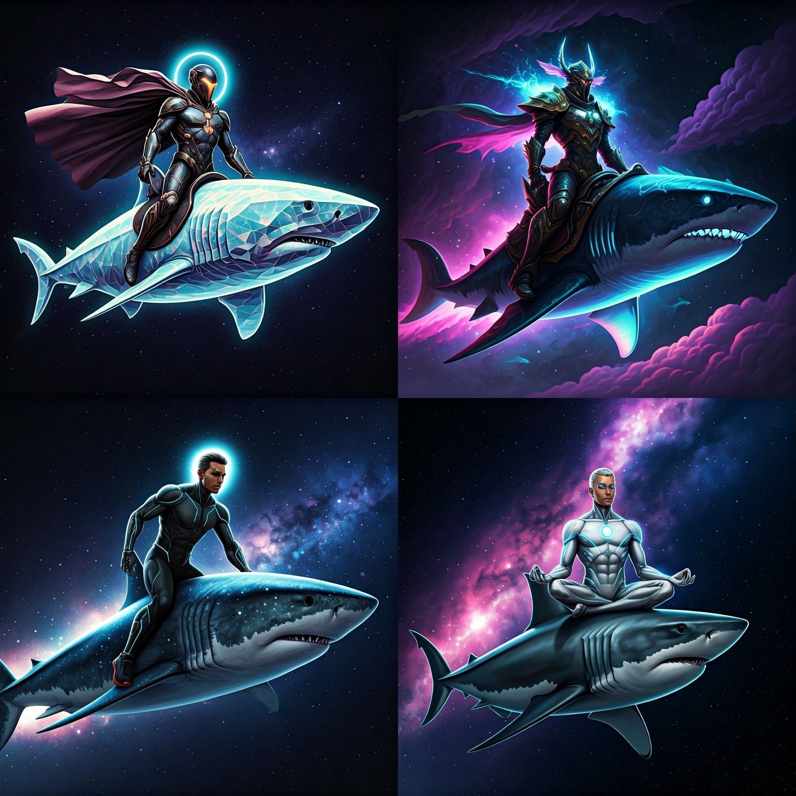 Spiritual Fitness Warrior Rides Shark in Space