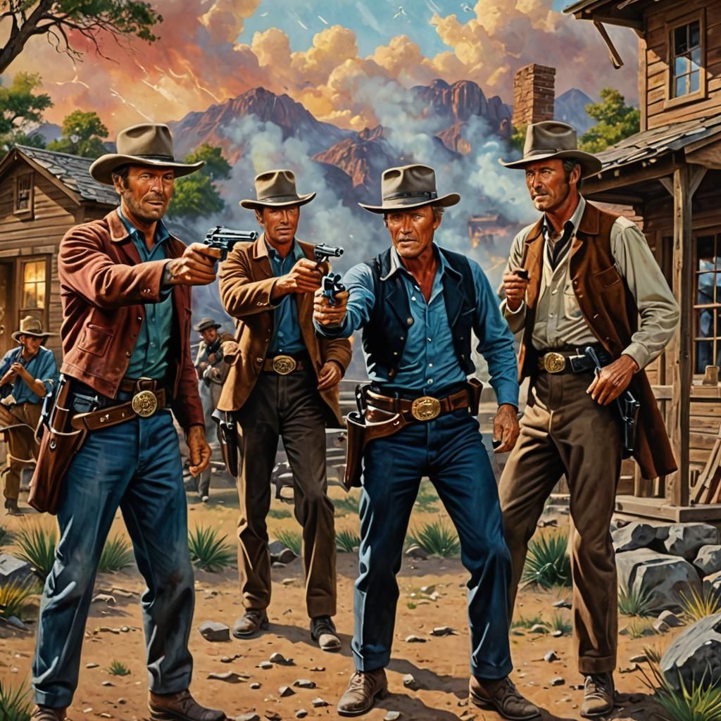 Gunfight Painting in Kinkade Style, 8K Resolution