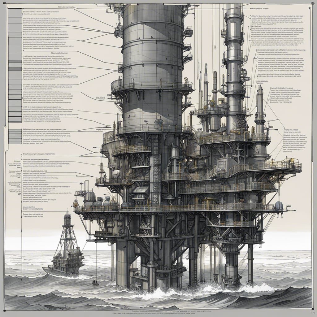 Oil Rig Platform with Technical Diagram