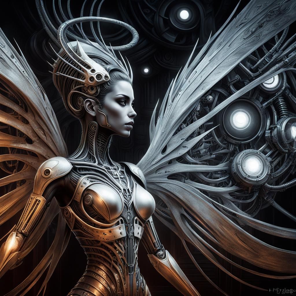 Gothic Cyberpunk Female Figure in Hyperrealistic Style