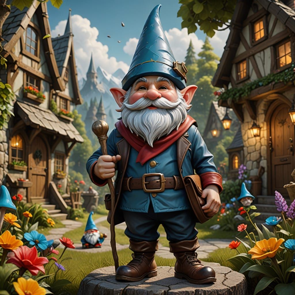Modern Gnome in Whimsical Urban Setting