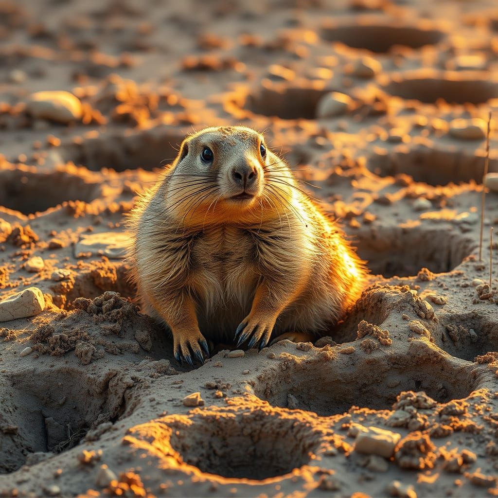 Wild Prairie Dog Amidst a Sunset Landscape