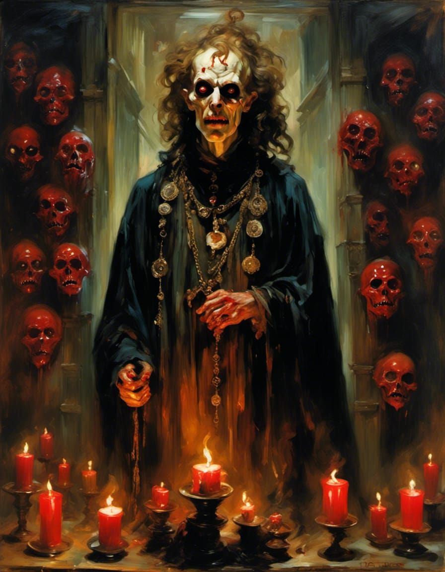 Malevolent Cult Leader Portrait in Chiaroscuro Style