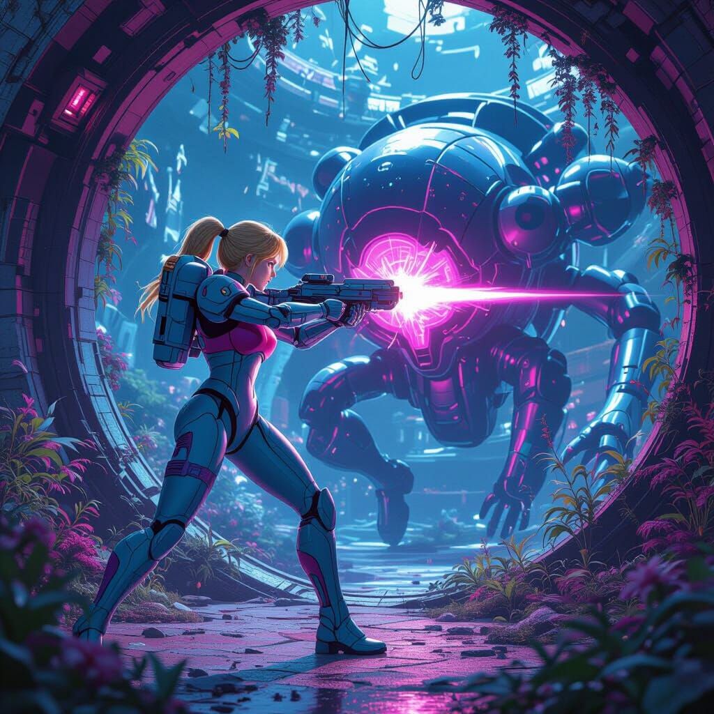 Samus Aran Battles Mother Brain in Supergirl Costume