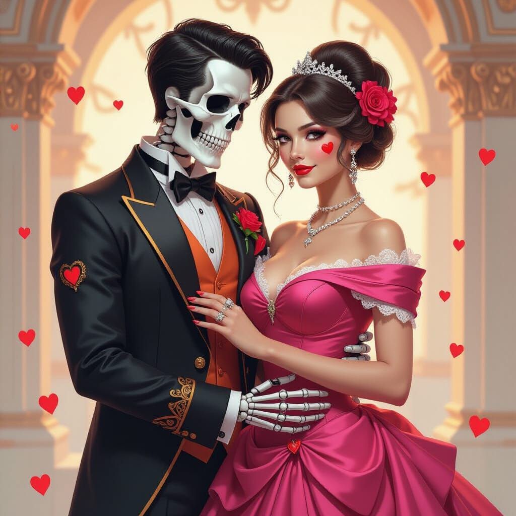 Halloween Skeleton Meets Valentine's Woman
