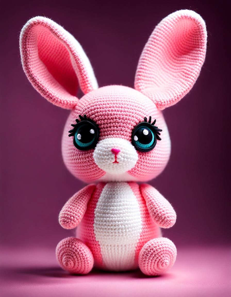 Cute Pink Amigurumi Bunny with Big Eyes
