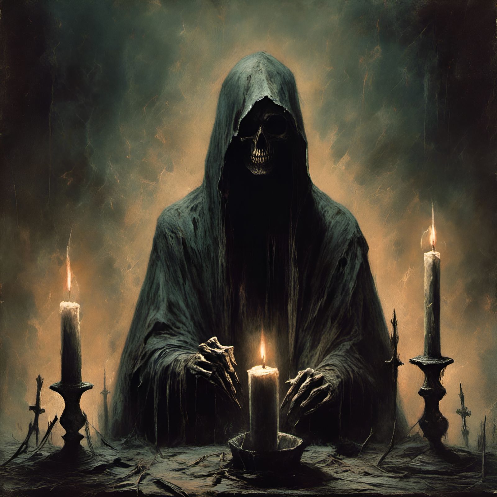 Black Hooded Death in Convent, Creepy Illustration