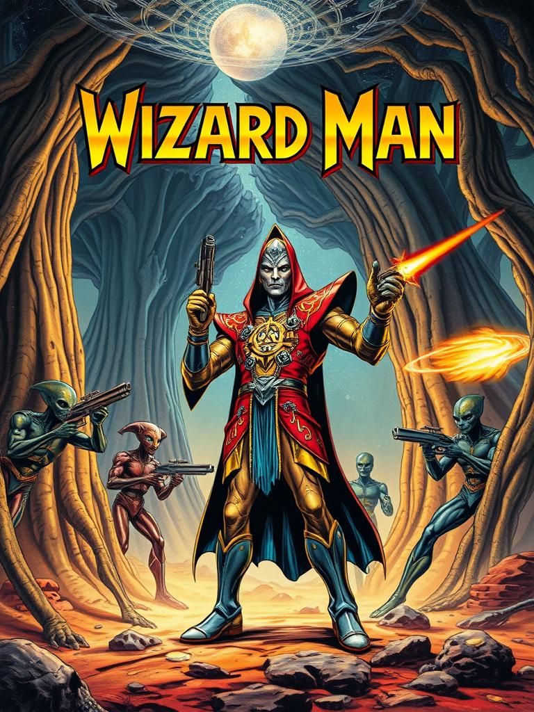 Wizard Man vs Alien Invasion: Comic Book Cover