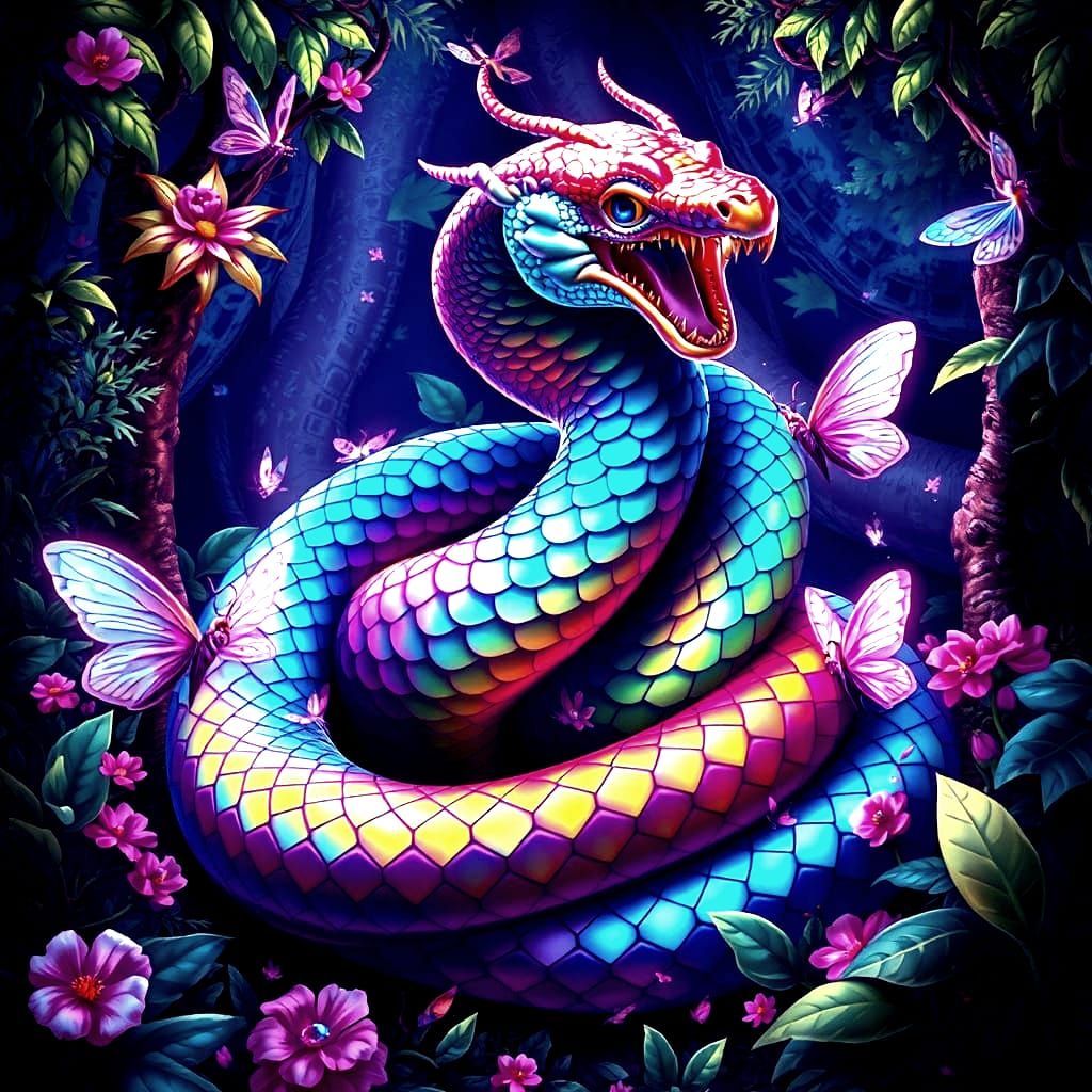 Colorful Snake in Enchanted Fairy Forest