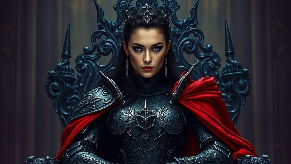 Regal Queen Warrior in Dark Fantasy Johann Vermeer Style