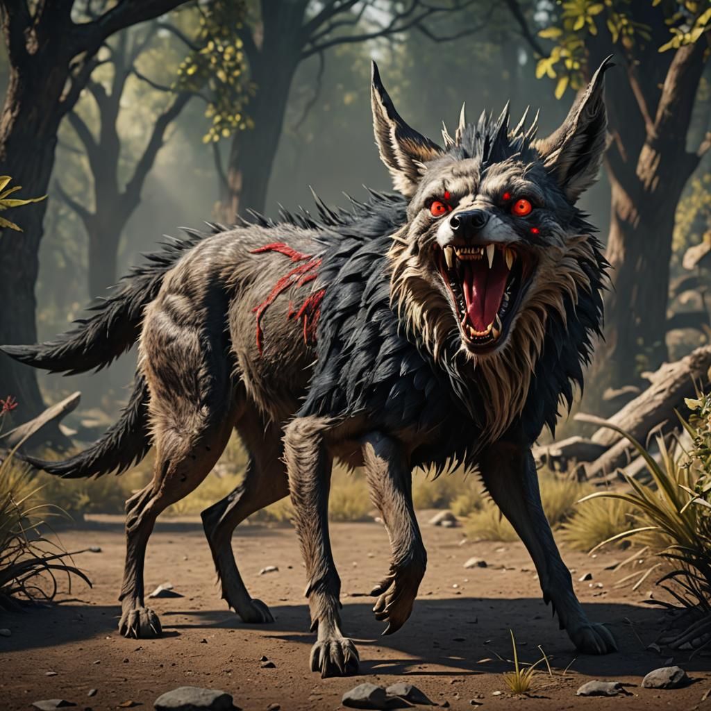 Chupacabra Eats a Goat in Detailed Matte Painting