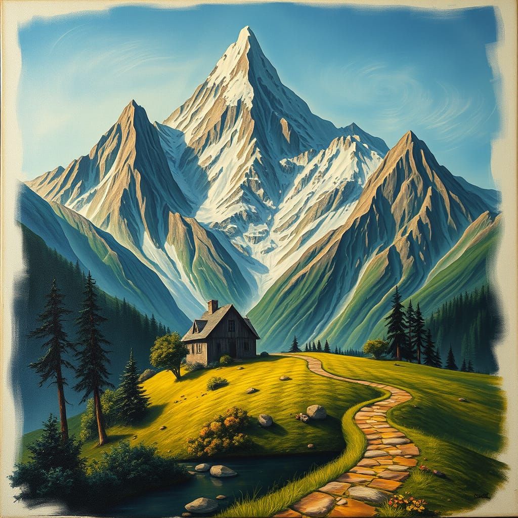 Surreal Mountain Retreat in Dreamlike Atmosphere