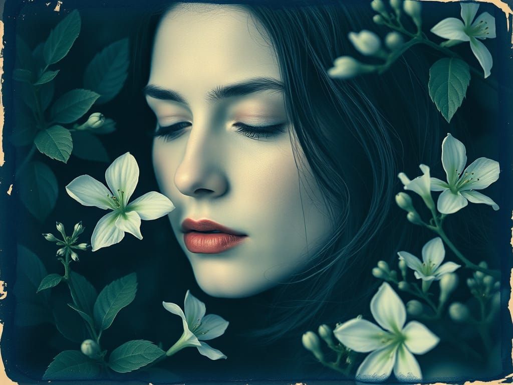 Serene Woman in Lush Botanical Garden