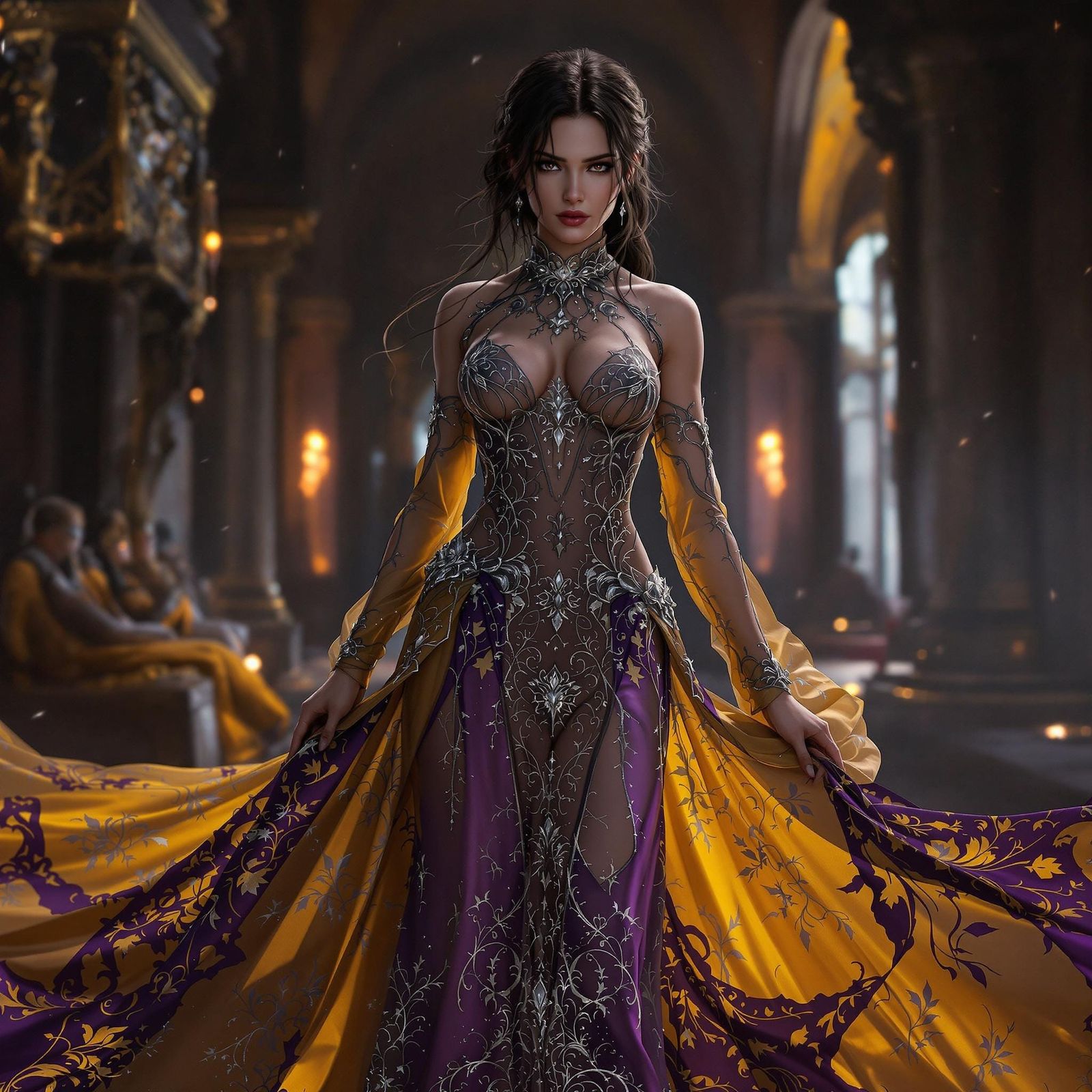 Lara Croft in Dark Fantasy Gown, Digital Art