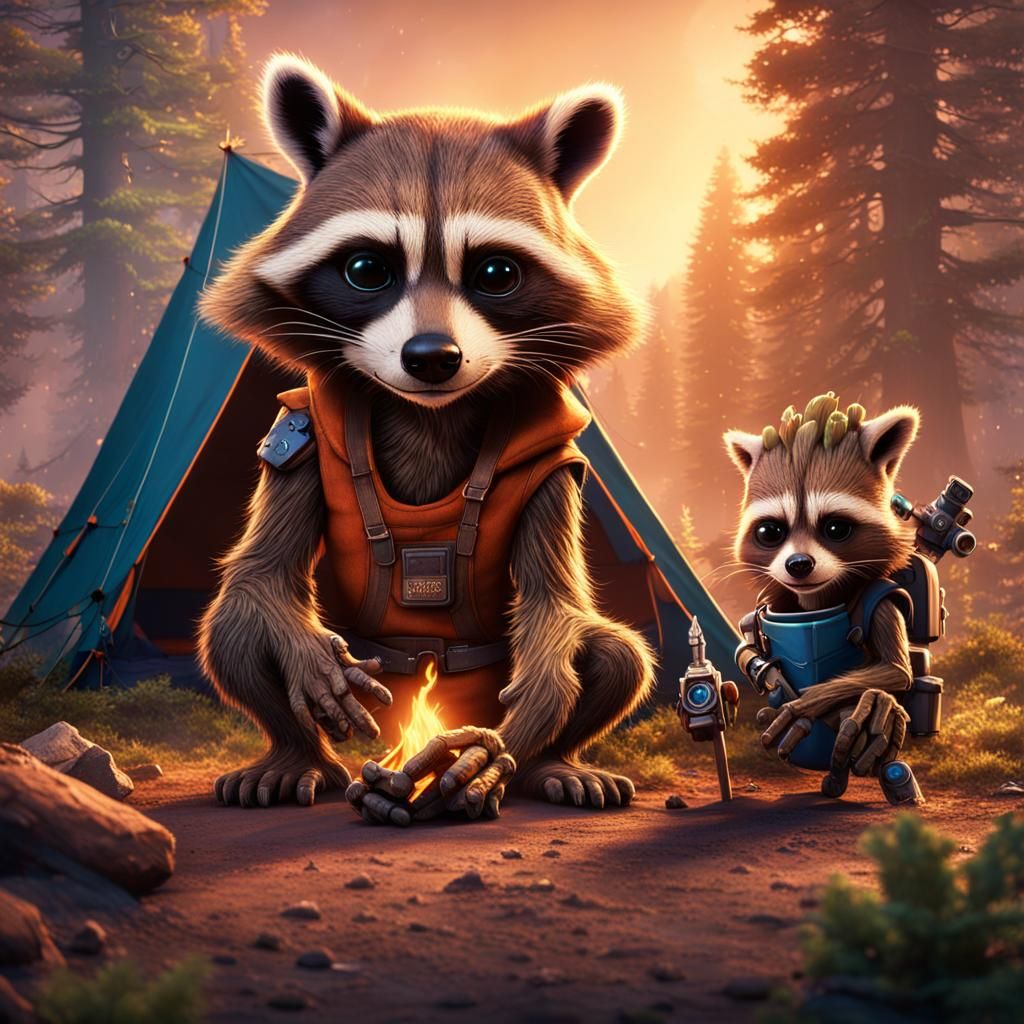 Rocket and Groot Camping: Fantasy Concept Art