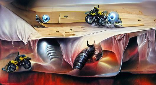 Surreal Creature Hiding Under Bed, Detailed Painting