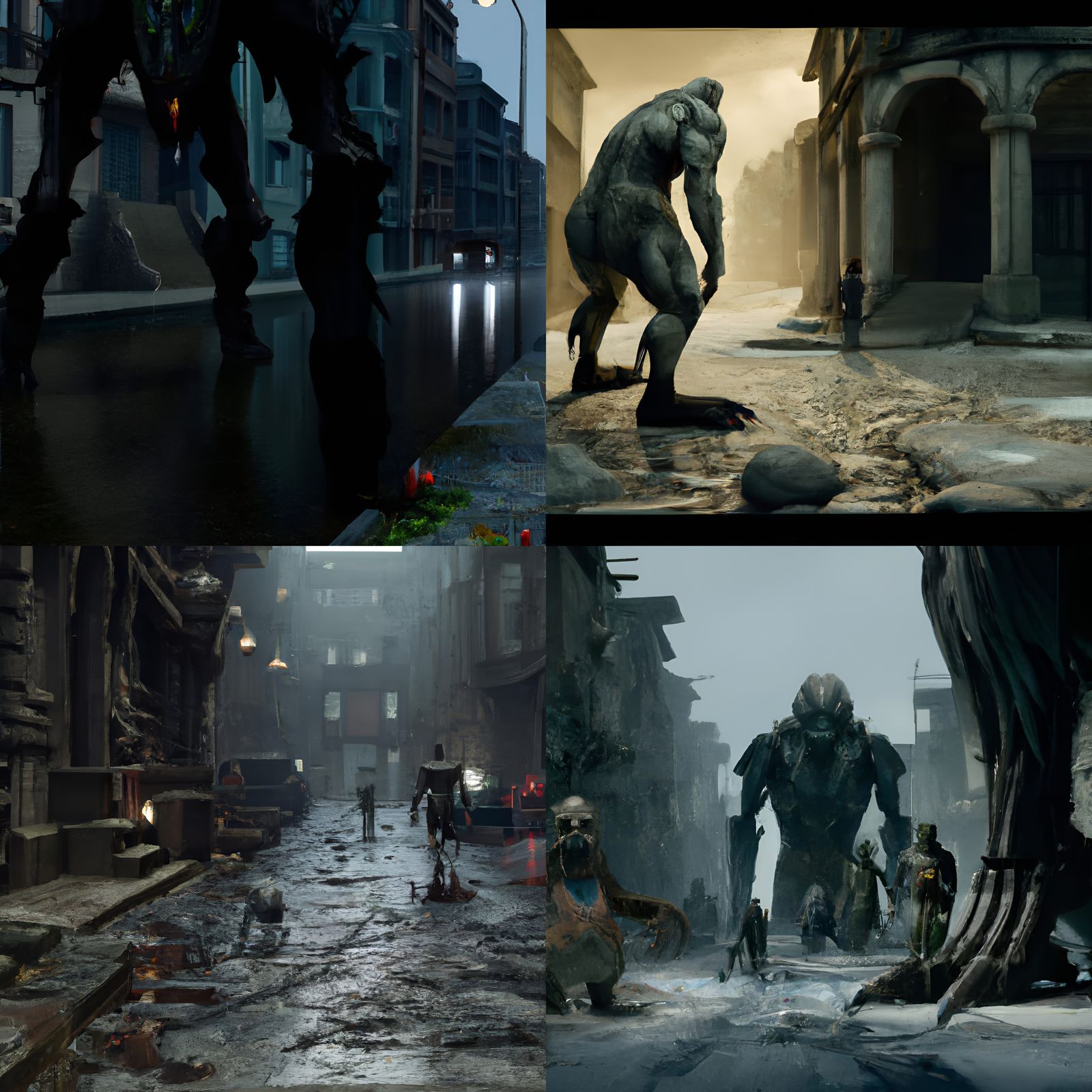 Eldritch Skinless Beings on Cobblestone Streets